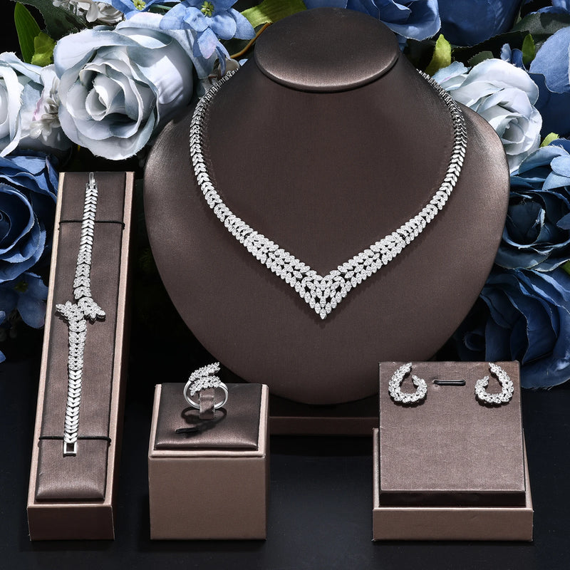 Luxuoso Kit de Noiva Árabe em Zircônia 24K, 4 Peças Sofisticadas para Casamento e Festas Elegantes