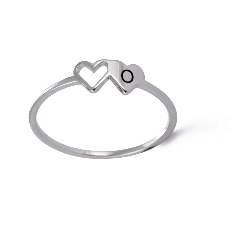 Anel Feminino de Coração Duplo com Letra Inicial em Aço Inoxidável Banhado a Ouro 18K, Moda Personalizada para Casamento e Presentes