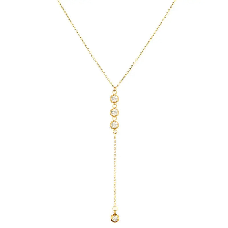 Colar Feminino em Aço Inoxidável com Pingente de Cristal em Forma de Y, Estilo Brilhante e Romântico