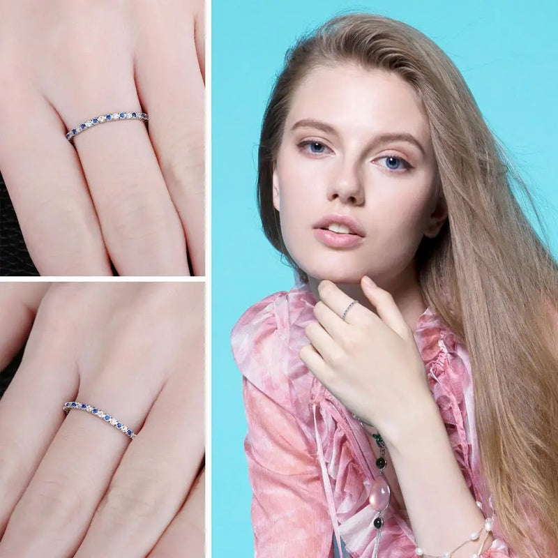 Anel Feminino em Prata 925 com Espinélio Azul ou Rubi Criado, Luxo Clássico para Casamentos e Ocasiões Especiais