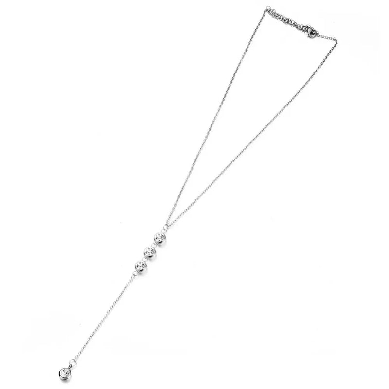 Colar Feminino em Aço Inoxidável com Pingente de Cristal em Forma de Y, Estilo Brilhante e Romântico