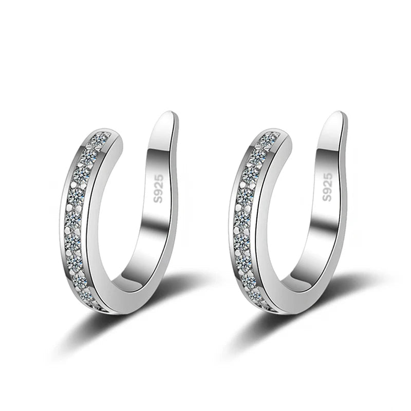 Brincos Earcuff em Prata 925 com Zircão, Modelo Sem Furo Estilo Punk Rock Moderno e Sofisticado