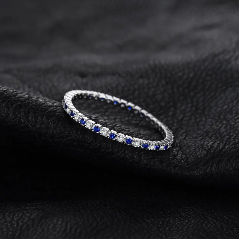 Anel Feminino em Prata 925 com Espinélio Azul ou Rubi Criado, Luxo Clássico para Casamentos e Ocasiões Especiais