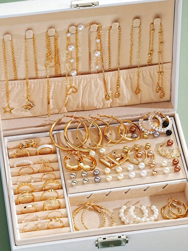 Maxi Kit 86 Peças com Colares, Anéis, Brincos e Pulseiras em Pérola, Multiuso para Moda Casual e Festiva