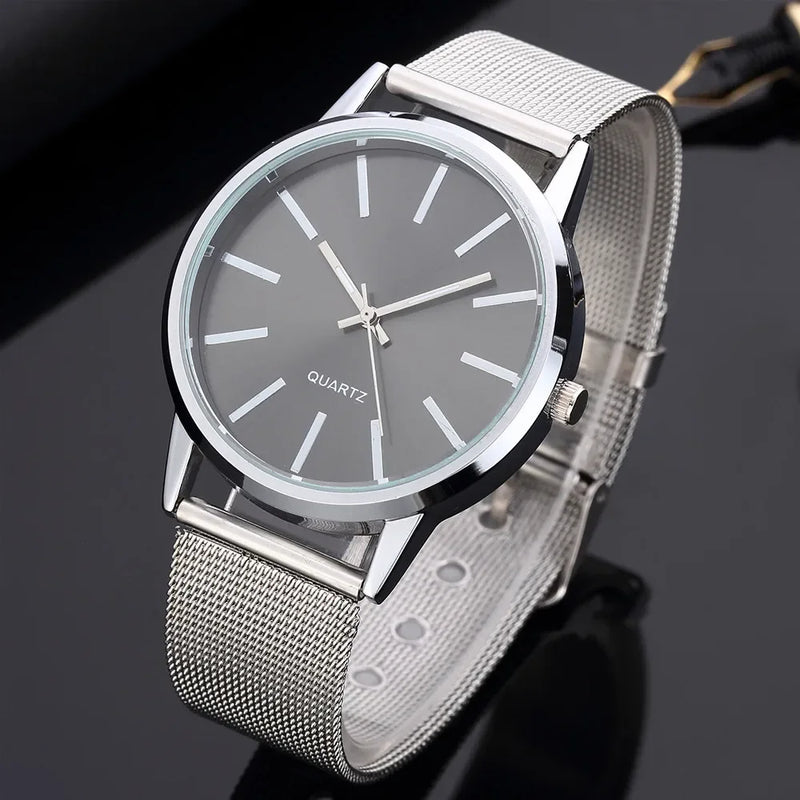 Relógio Feminino Analógico em Metal com Pulseira de Malha, Mostrador Redondo Slim 40mm Elegante para o Dia a Dia