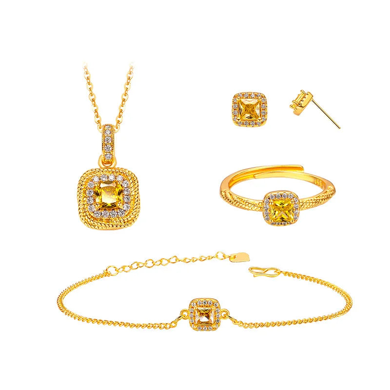 Conjunto de Luxo Feminino em Ouro 24K com Diamante Natural, Joias Exclusivas de Alto Padrão