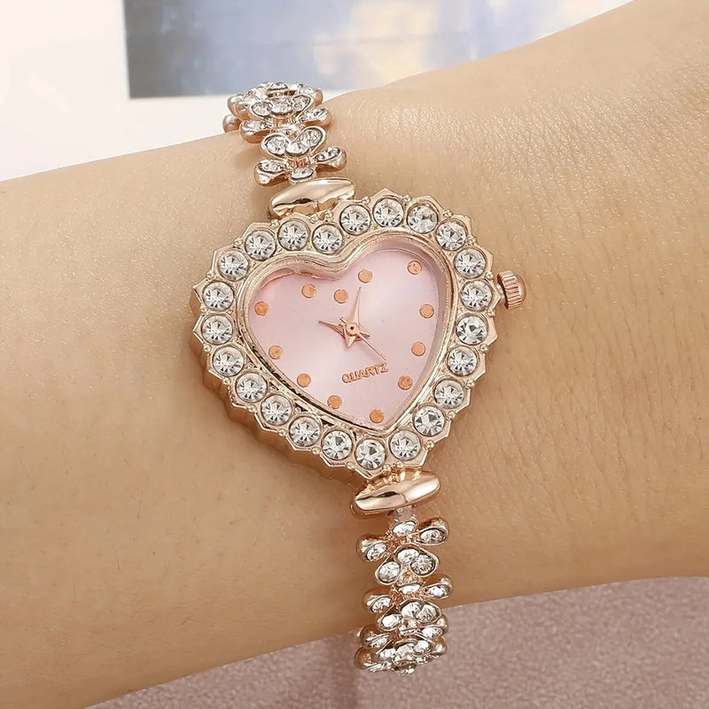 Kit Completo com Relógio, Colar, Pulseira, Anel e Brincos em Strass, Presente Feminino de Luxo