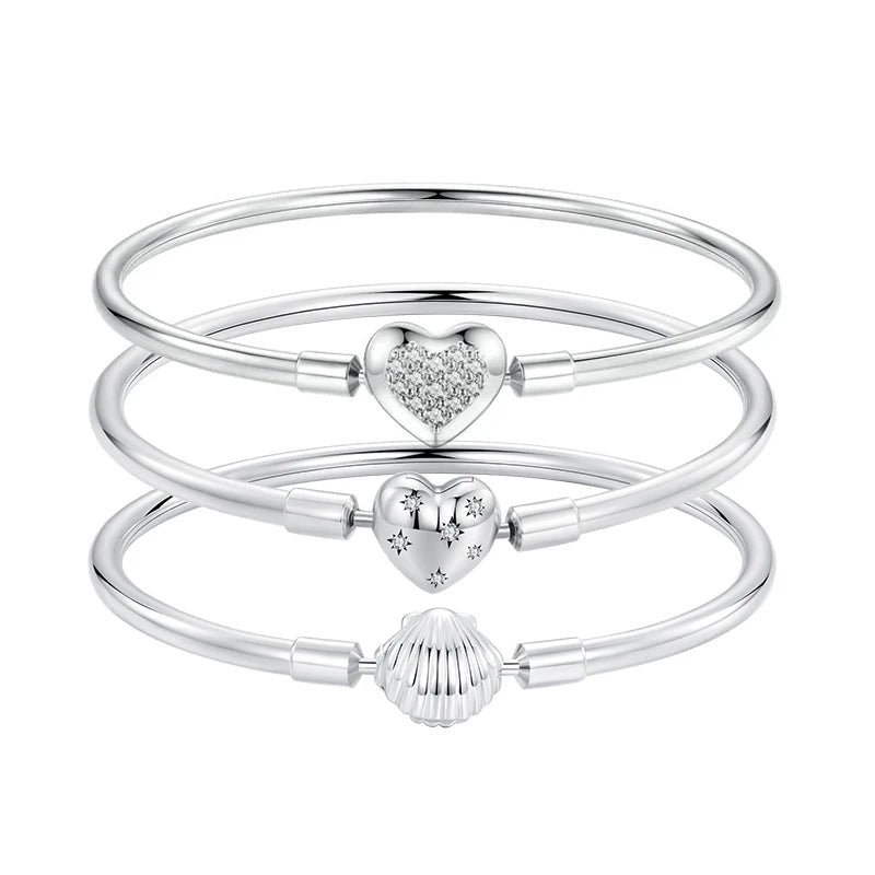 Pulseira Feminina em Prata 925 com Fecho em Coração e Charme Personalizável, Estilo Clássico e Elegante