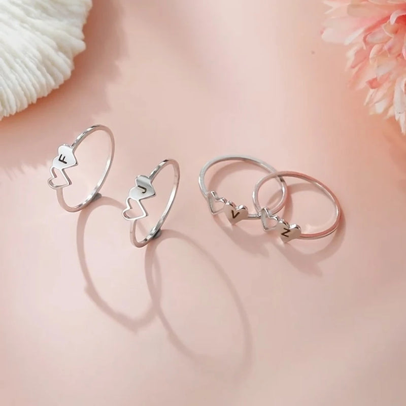 Anel Feminino de Coração Duplo com Letra Inicial em Aço Inoxidável Banhado a Ouro 18K, Moda Personalizada para Casamento e Presentes