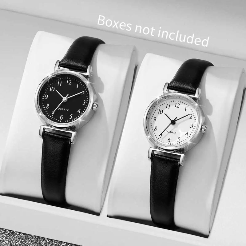 Kit com 2 Relógios Femininos de Quartzo, Mostrador Pequeno de 25mm e Pulseira em Couro Elegante