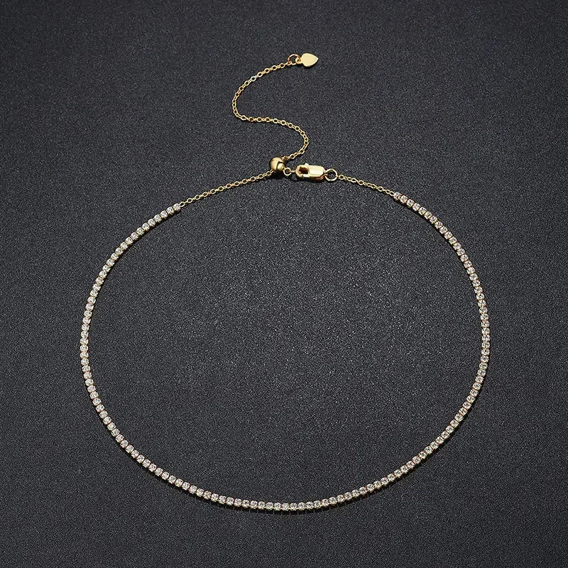 Colar Gargantilha de Tênis Moissanite 2mm em Prata 925, Brilho Intenso e Luxo Atemporal