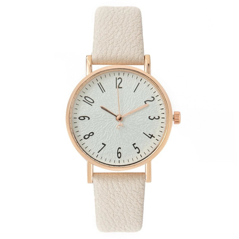 Relógio Feminino de Quartzo 33mm com Pulseira de Couro Sintético, Look Casual Delicado para Presentear