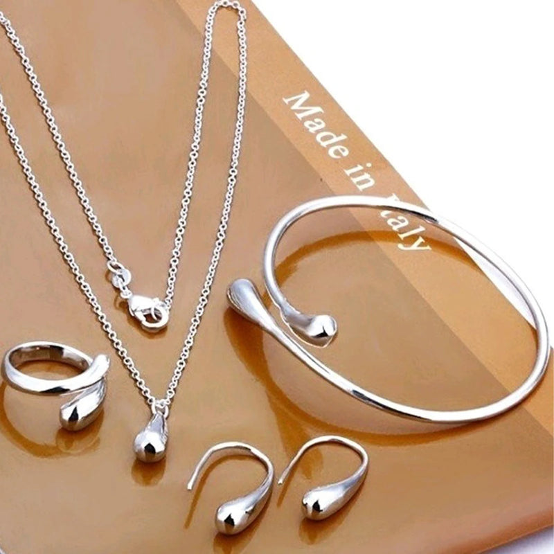 Kit Feminino 5 Peças Gota de Água em Liga Banhada a Ouro, Elegância Versátil para Festas e Presentes