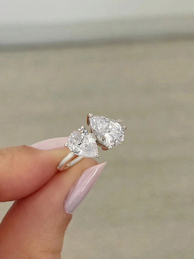 Anel Feminino em Prata 925 com Pedra Gota de Água CZ, Brilho Deslumbrante para Casamento e Festas