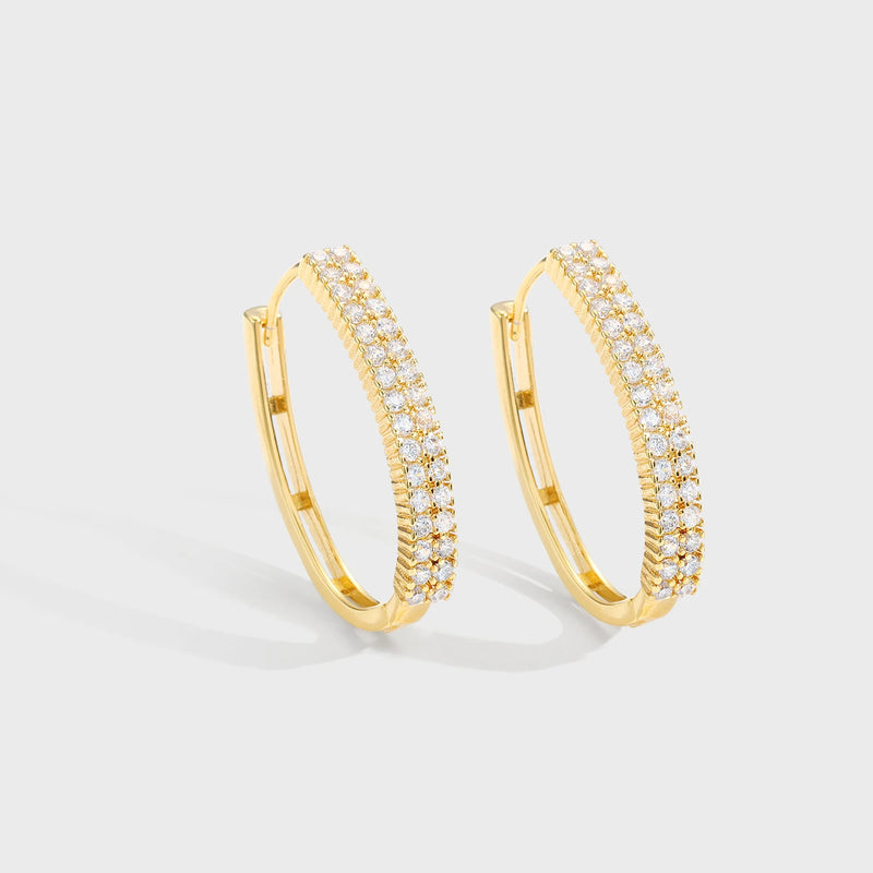 Brincos de Argola Femininos Banhados a Ouro 14K com Zircão Incrustado, Elegância Clássica para Presentear
