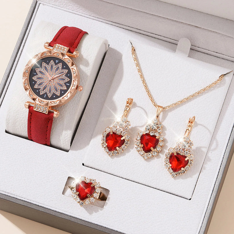 Kit Feminino com Relógio, Colar e Brincos de Cristal, Presente Sofisticado para Mãe, Esposa ou Namorada