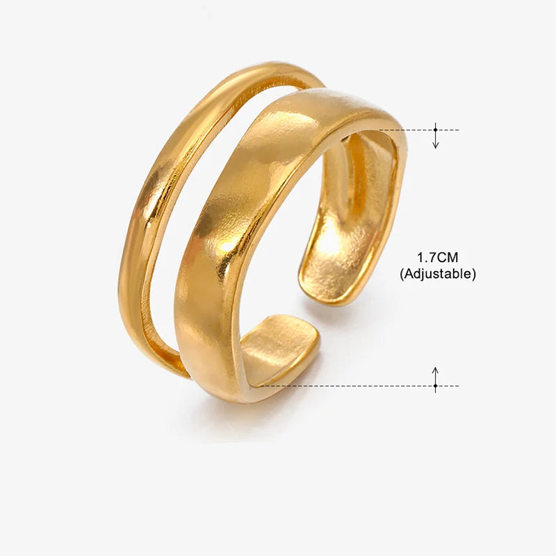 Anel Feminino Aberto Geométrico em Aço Inoxidável Dourado, Design Irregular Moderno e Estilo Minimalista