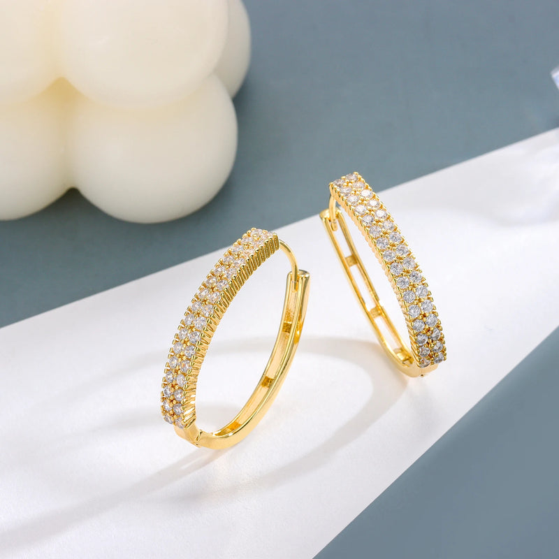Brincos de Argola Femininos Banhados a Ouro 14K com Zircão Incrustado, Elegância Clássica para Presentear