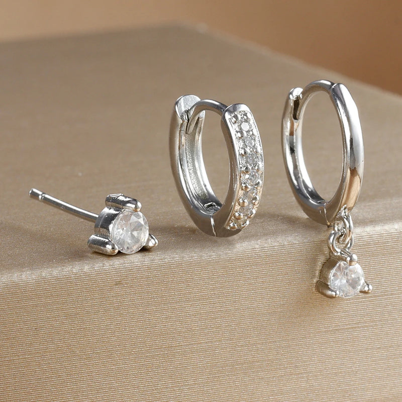 Conjunto com 3 Pares de Brincos Estrela em Aço Inoxidável Banhados a Ouro 18K, Estilo Punk e Moderno