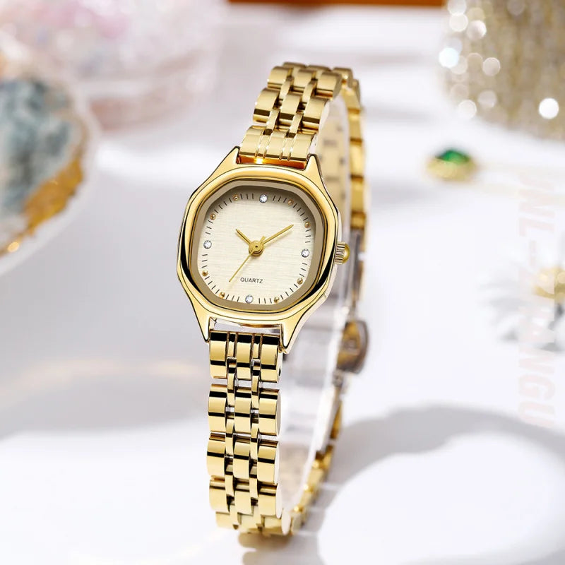 Relógio Feminino Luxo 23mm com Pulseira em Aço Inox, Fecho Borboleta e Resistência à Água 3 BAR