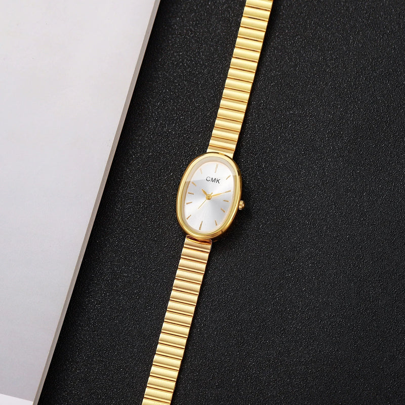 Relógio Feminino Oval Ultra-Fino 22mm, Pulseira Metálica e Estilo Clássico para Looks Delicados e Versáteis