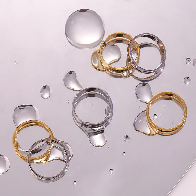 Anel Feminino em Aço Inoxidável Banhado a Ouro 18K, Modelos Minimalistas de 2mm a 6mm para Estilo Atemporal