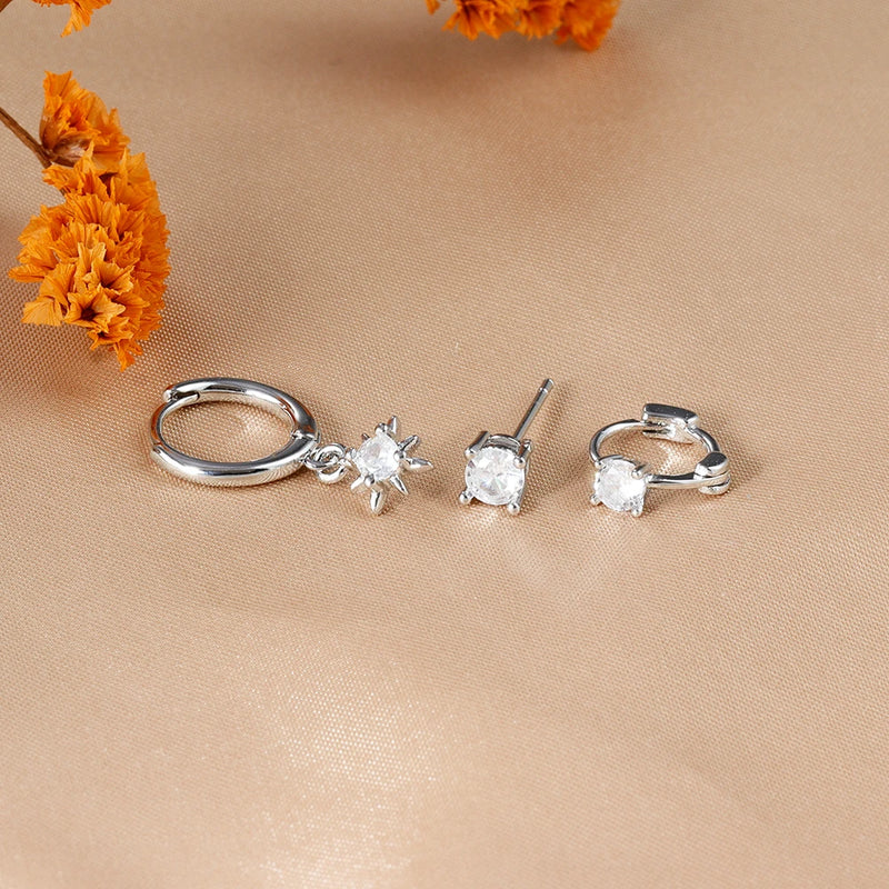 Conjunto com 3 Pares de Brincos Estrela em Aço Inoxidável Banhados a Ouro 18K, Estilo Punk e Moderno
