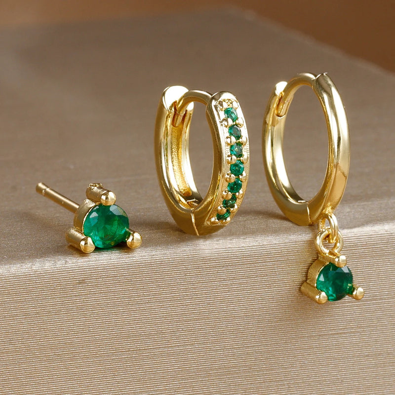 Conjunto com 3 Pares de Brincos Estrela em Aço Inoxidável Banhados a Ouro 18K, Estilo Punk e Moderno