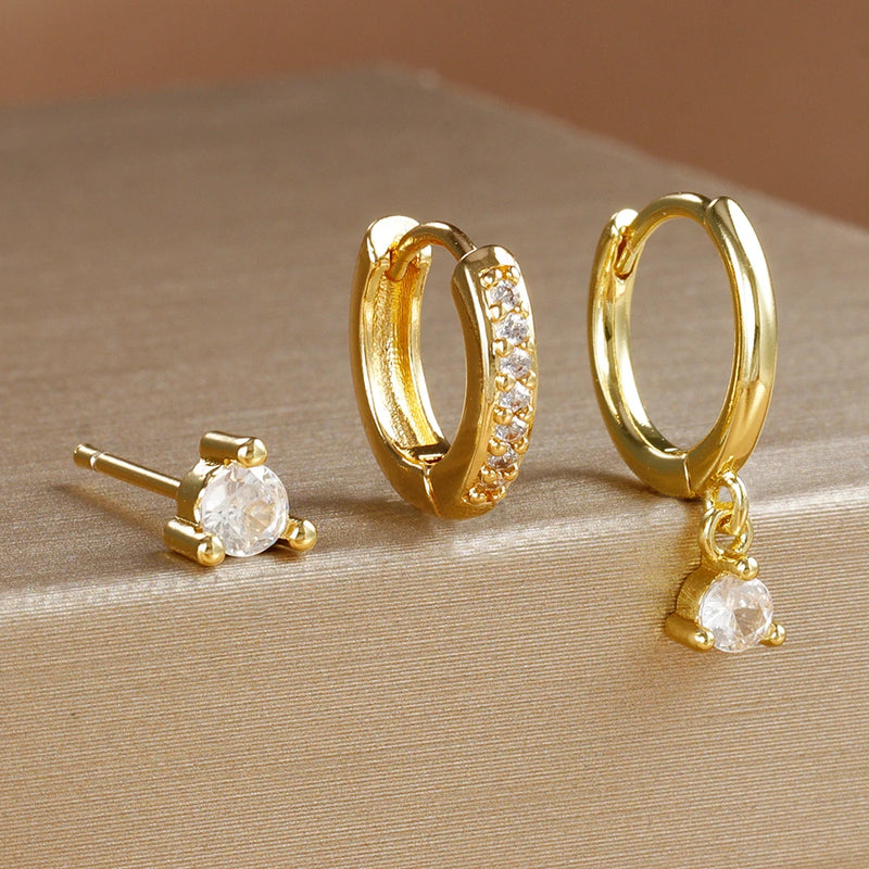 Conjunto com 3 Pares de Brincos Estrela em Aço Inoxidável Banhados a Ouro 18K, Estilo Punk e Moderno