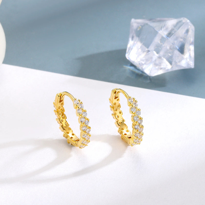 Brincos de Argola Banhados a Ouro 14K com Zircão, Estilo Clássico e Sofisticado para Presentear