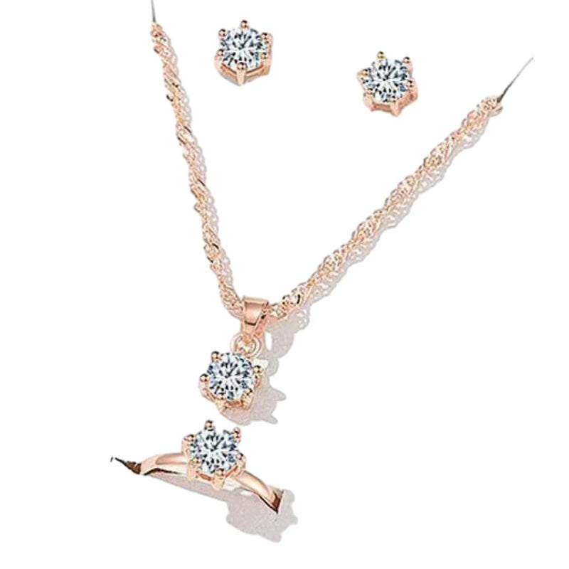 Kit Princesa 5 Peças com Colar, Pulseira, Anel e Brincos em Cristal, Luxo para Noivas e Presentes Especiais