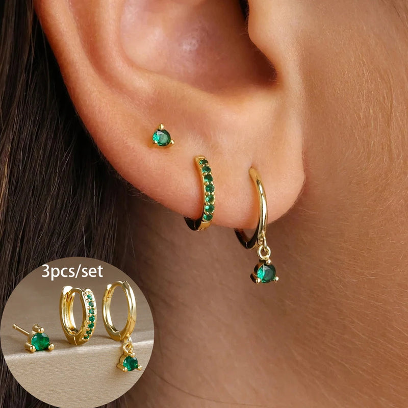 Conjunto com 3 Pares de Brincos Estrela em Aço Inoxidável Banhados a Ouro 18K, Estilo Punk e Moderno