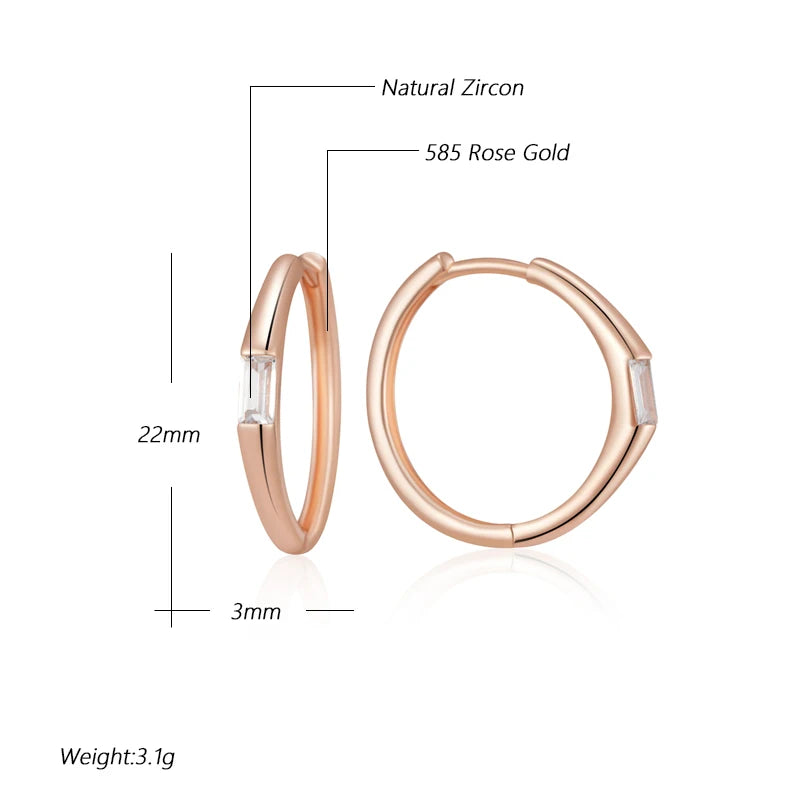 Brincos de Argola em Ouro Rosa 585 com Zircão Natural, Acessório Luxuoso e Sofisticado para Noivas e Festas
