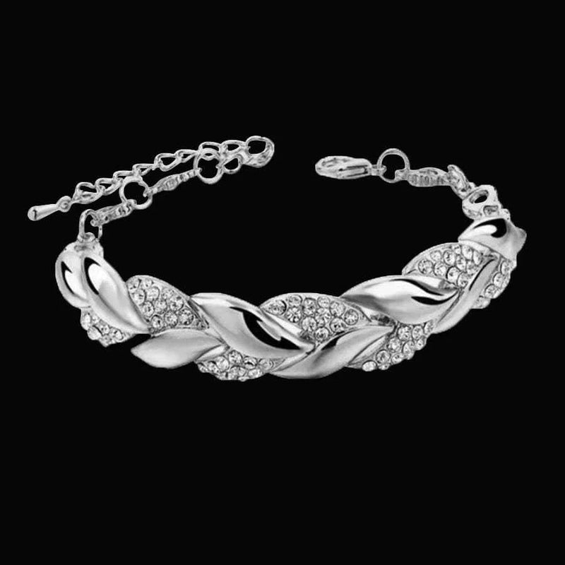 Pulseira Feminina com Folha Dourada, Corrente Ajustável e Cristais Brilhantes, Estilo Clássico e Elegante