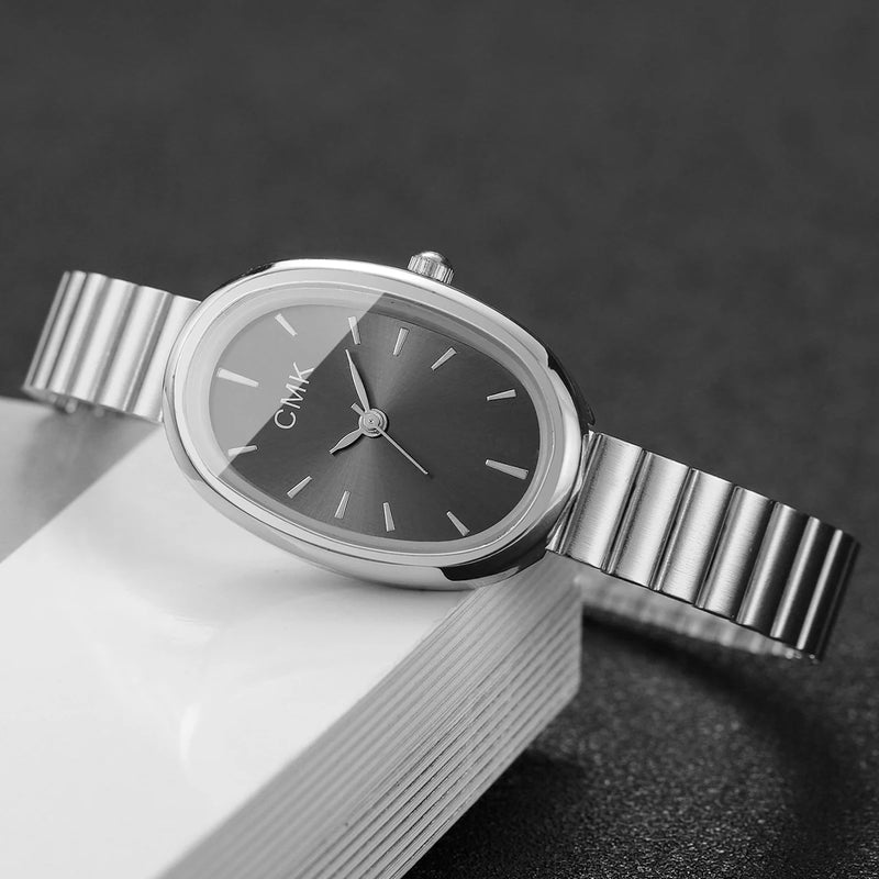 Relógio Feminino Oval Ultra-Fino 22mm, Pulseira Metálica e Estilo Clássico para Looks Delicados e Versáteis