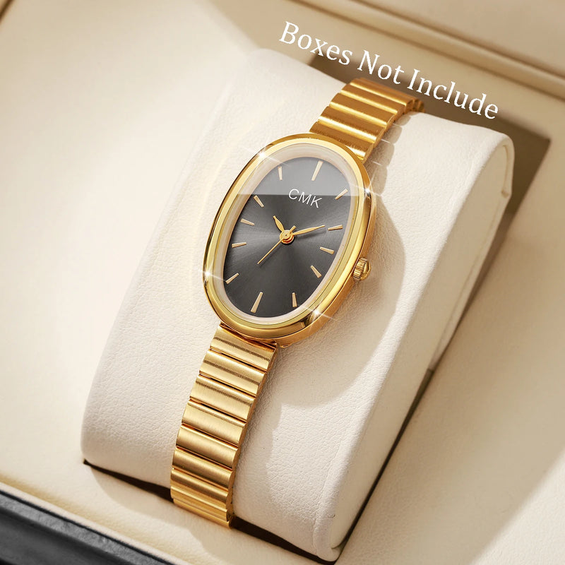 Relógio Feminino Oval Ultra-Fino 22mm, Pulseira Metálica e Estilo Clássico para Looks Delicados e Versáteis