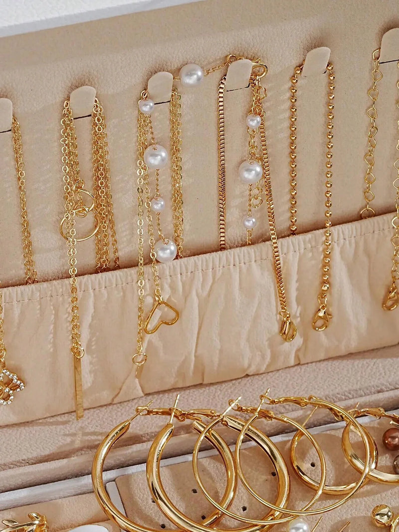 Maxi Kit 86 Peças com Colares, Anéis, Brincos e Pulseiras em Pérola, Multiuso para Moda Casual e Festiva