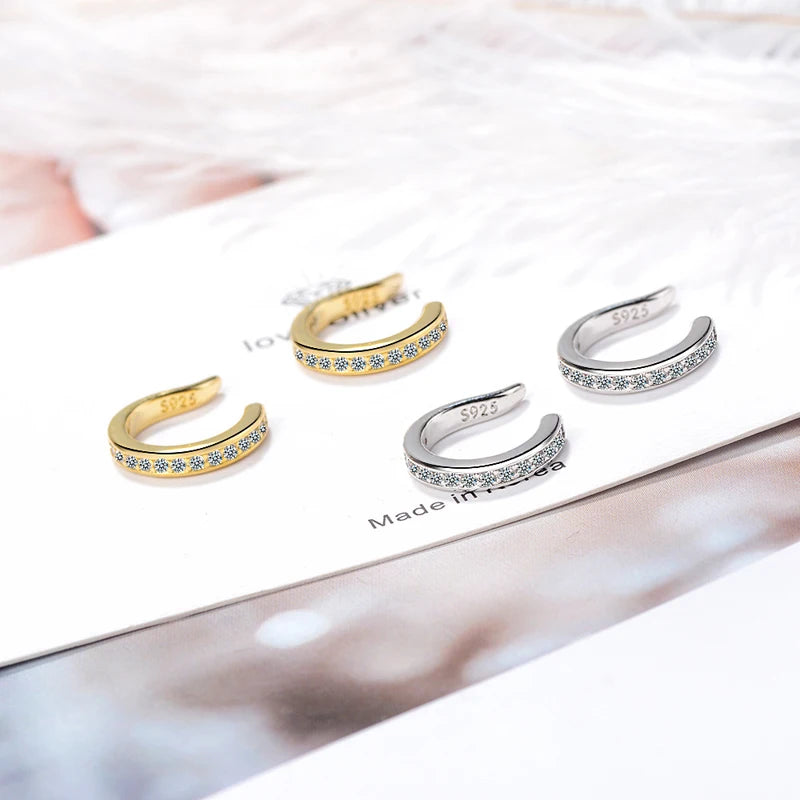 Brincos Earcuff em Prata 925 com Zircão, Modelo Sem Furo Estilo Punk Rock Moderno e Sofisticado