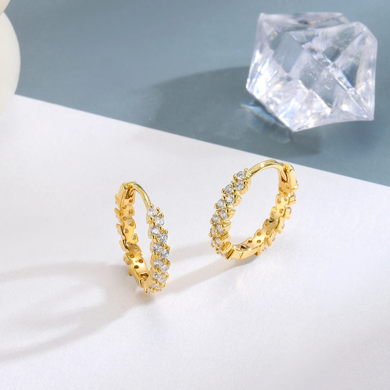 Brincos de Argola Banhados a Ouro 14K com Zircão, Estilo Clássico e Sofisticado para Presentear