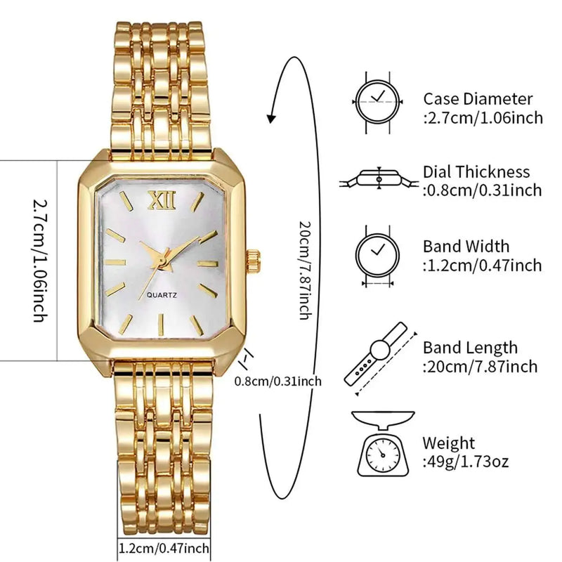 Relógio Feminino Retangular de Quartzo em Metal Dourado, Design Slim e Sofisticado para Looks Fashion e Casuais