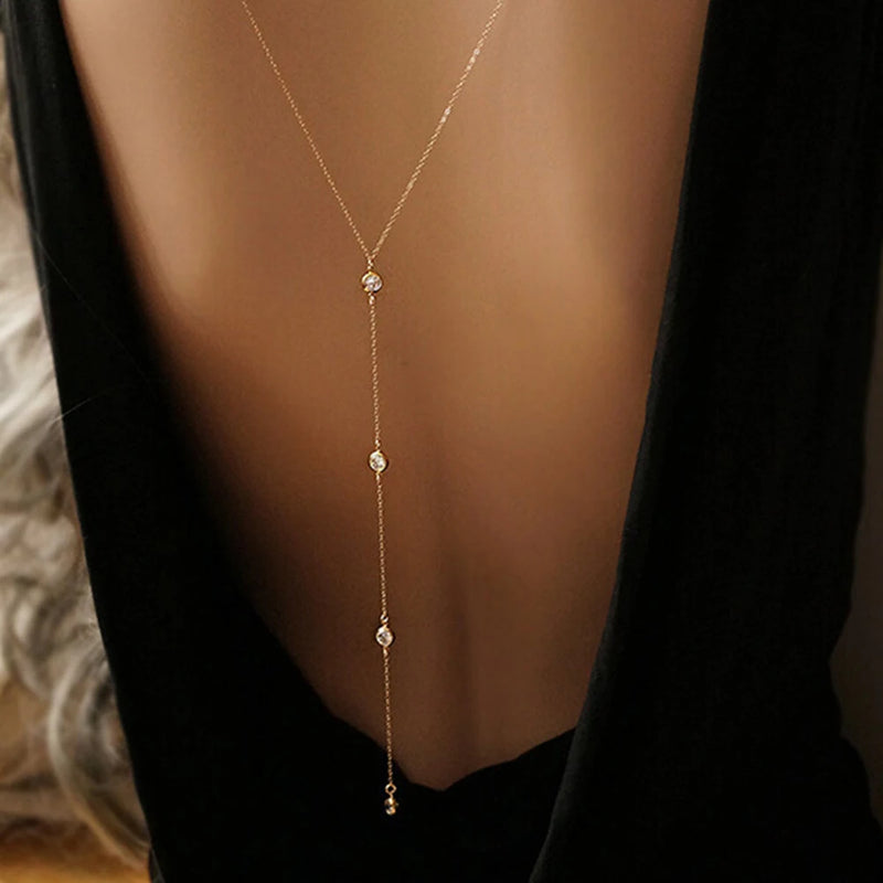 Colar Feminino em Aço Inoxidável com Pingente de Cristal em Forma de Y, Estilo Brilhante e Romântico