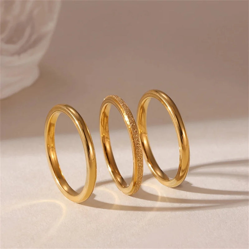 Conjunto Feminino com 3 Anéis em Aço Inoxidável Banhado a Ouro 18K, Clássicos com Zircônia para Estilo Moderno
