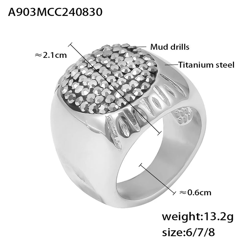 Anel Feminino em Aço Inoxidável Banhado a Ouro 18K com Strass Brilhantes, Estilo Fashion à Prova D’Água