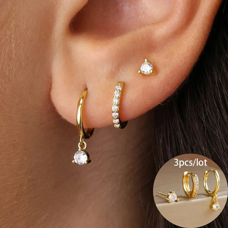 Conjunto com 3 Pares de Brincos Estrela em Aço Inoxidável Banhados a Ouro 18K, Estilo Punk e Moderno