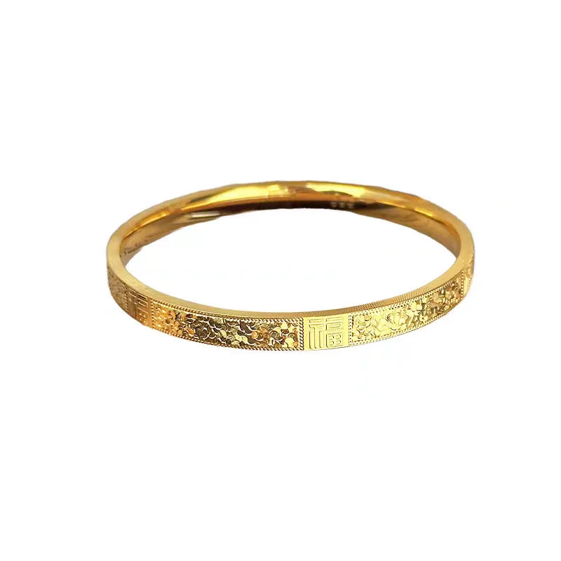 Pulseira Feminina em Ouro 24K AU999 com Detalhes Ice-Crack, Luxo Oriental e Artesanato Exclusivo