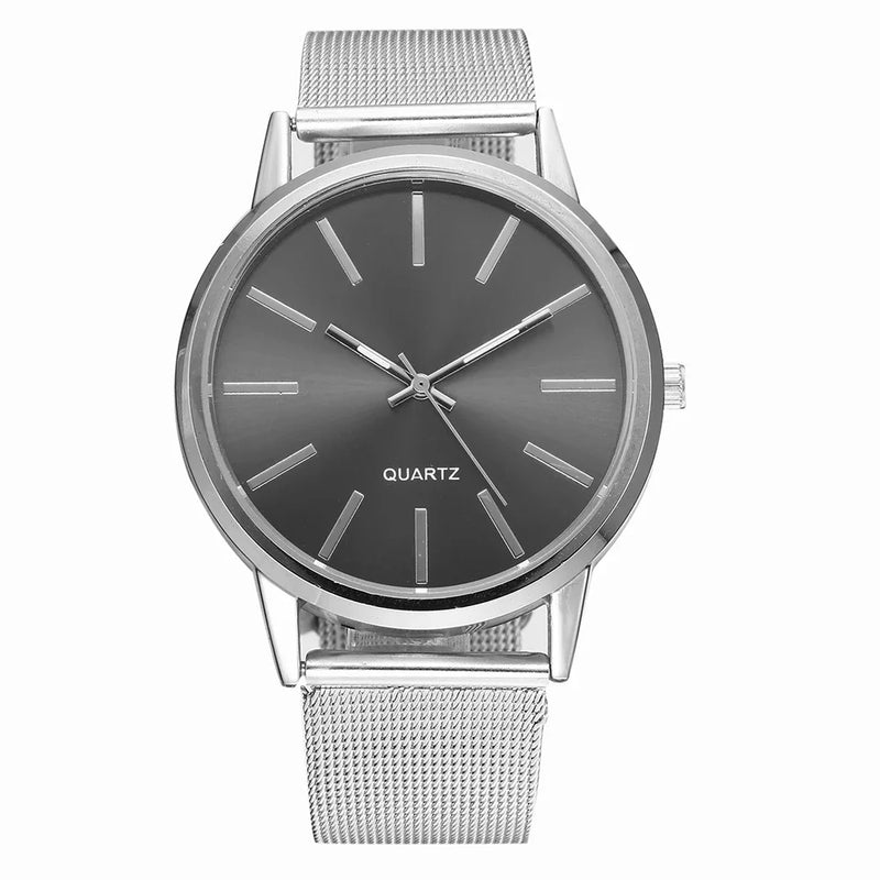 Relógio Feminino Analógico em Metal com Pulseira de Malha, Mostrador Redondo Slim 40mm Elegante para o Dia a Dia