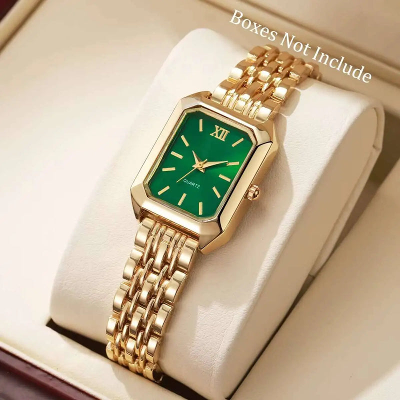 Relógio Feminino Retangular de Quartzo em Metal Dourado, Design Slim e Sofisticado para Looks Fashion e Casuais