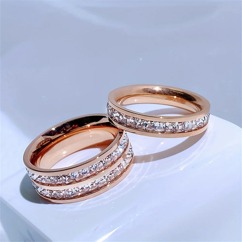 Conjunto Feminino com 3 Anéis em Aço Inoxidável Banhado a Ouro 18K, Clássicos com Zircônia para Estilo Moderno
