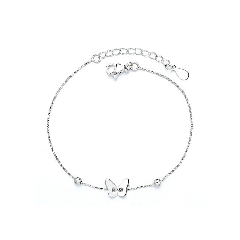 Pulseira Feminina em Prata 925 com Borboletas Cravejadas, Design Romântico e Ajustável para Datas Especiais