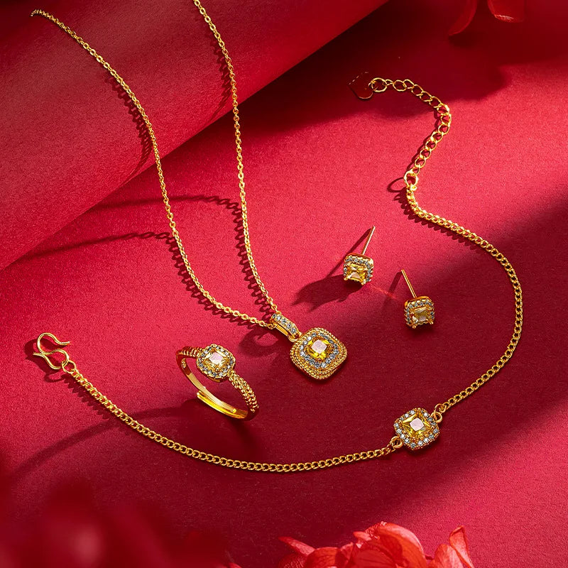 Conjunto de Luxo Feminino em Ouro 24K com Diamante Natural, Joias Exclusivas de Alto Padrão